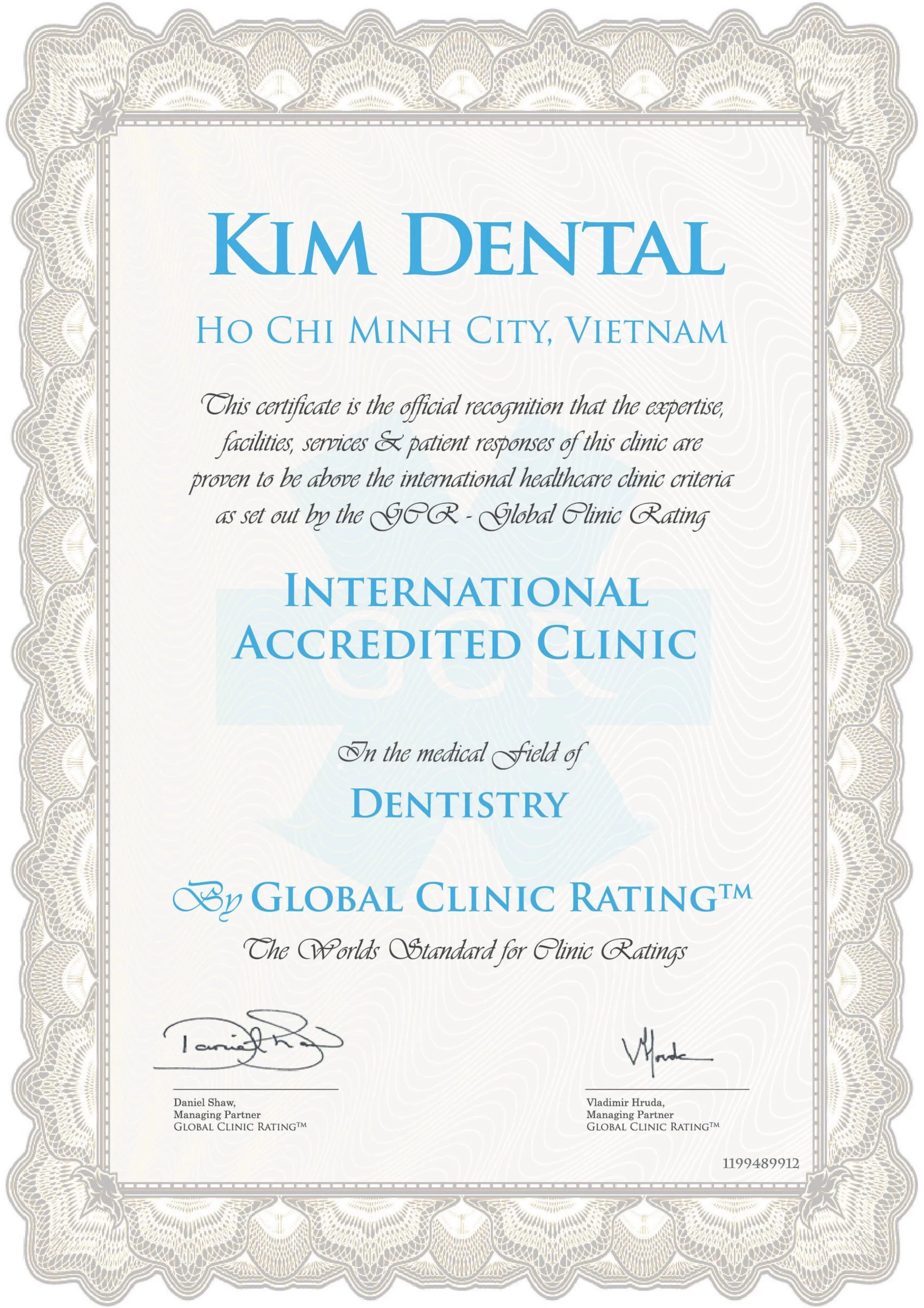 Đạt chứng nhận Nha khoa tốt theo Tổ Chức Hoa Kỳ GCR