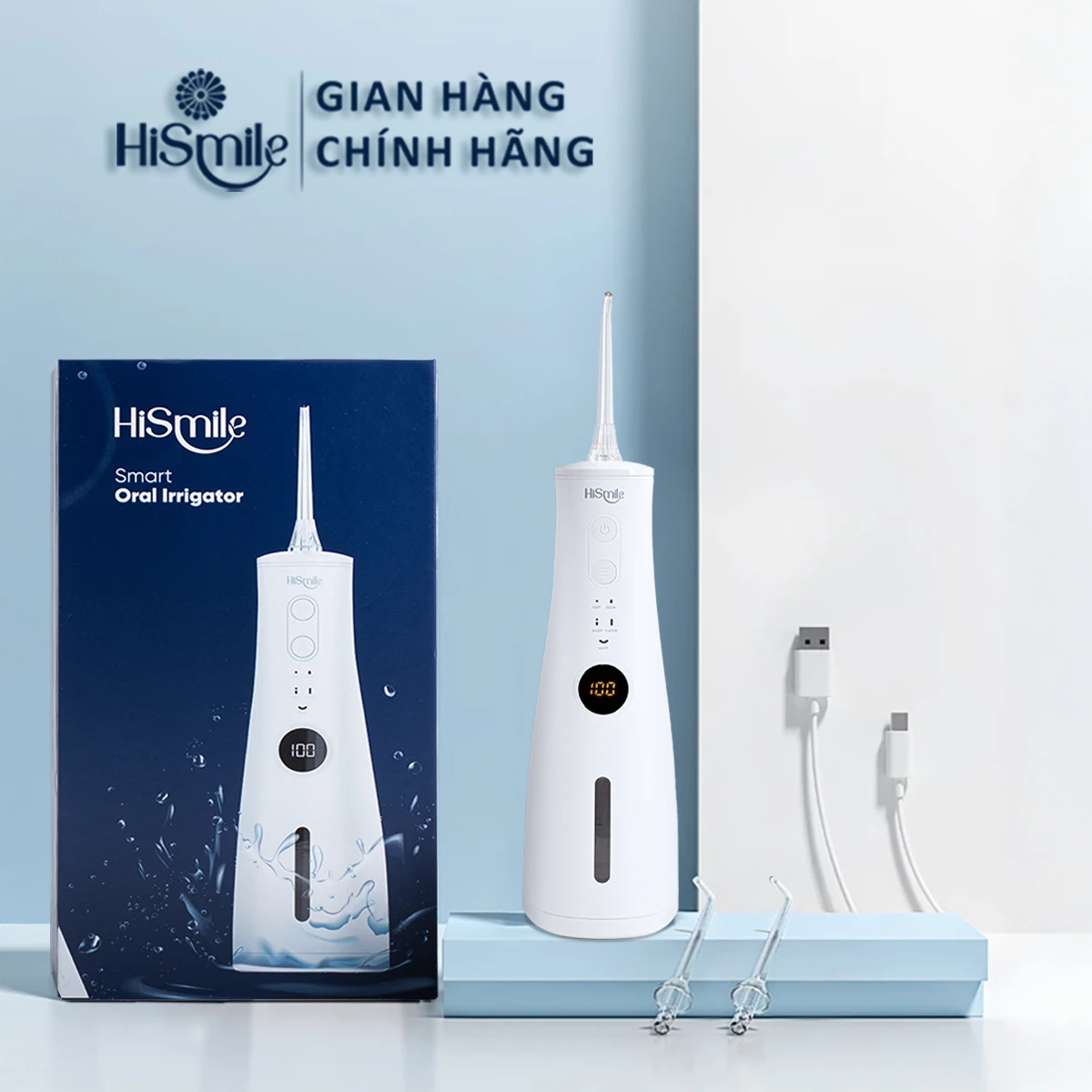 Máy tăm nước cao cấp HiSmile S650 - Chuyên cho người niềng răng, 5 chế độ, 8 mức áp lực nước